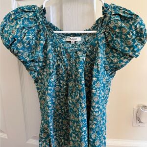 Madewell Teal and Gold Floral Blouse